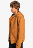 quiksilver just cool jacket youth chipmunk brown, side view showing pockets and the sip down.
