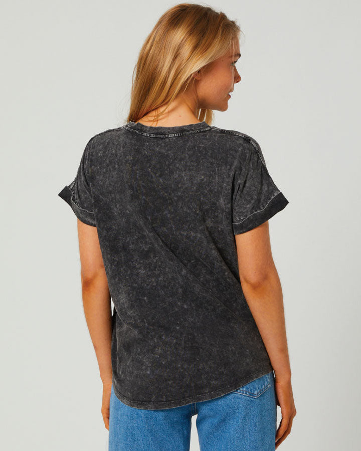 Back view of the Rip Curl Plains t-shirt displaying the relaxed shoulder lines and curved hem.