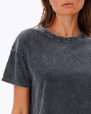 Close-up detail of the premium heavy-weight washed cotton fabric and tonal embroidery on the Rip Curl tee.