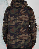 Back view of the men's Salty Crew Pinnacle jacket displaying the clean straight hemline and comfortable active fit.