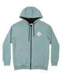Front view of the Salty Crew Shelter Sherpa Fleece in Pine green showing the full zip closure and chest patch.