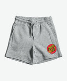 Santa Cruz Classic Dot Track Short in grey marle with a red and yellow logo on the left leg. Front view of the Santa Cruz Classic Dot Track Shorts in Grey Marle showing the relaxed fit, elastic waist, and leg logo print.