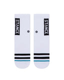 Full pair view of Stance OG DT kids crew socks in white showcasing the classic striped design and mid-calf height.