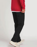 Side profile view of Volcom Vorta slim fit jeans showcasing the straight-line leg profile and 15-inch opening.