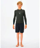Rip Curl Waves Boys Long Sleeve Rash Vest - Black Marl